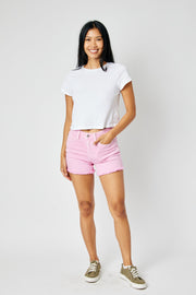 Judy Blue Pink Garment Dyed Frayed Hem Shorts