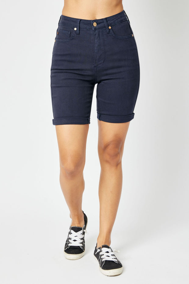 Judy Blue Navy Garment Dyed Tummy Control Bermuda Shorts