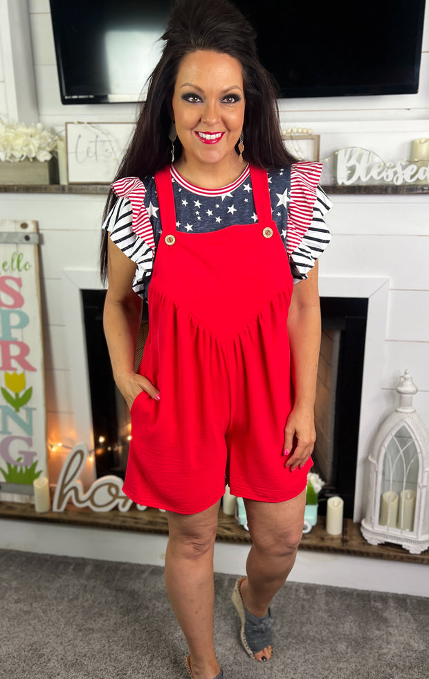 Red Airflow Fabric Overall Romper