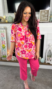 Pink Floral Puff Sleeve Top