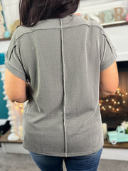 Grey Corded Top w/Inverted Seam Detail