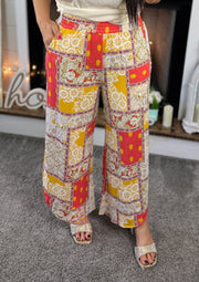 Yellow/Coral Multi Patchwork Side Vent Pants