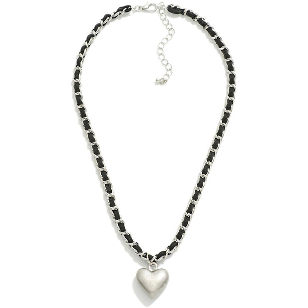 Leather Weaved Chain Heart Necklace