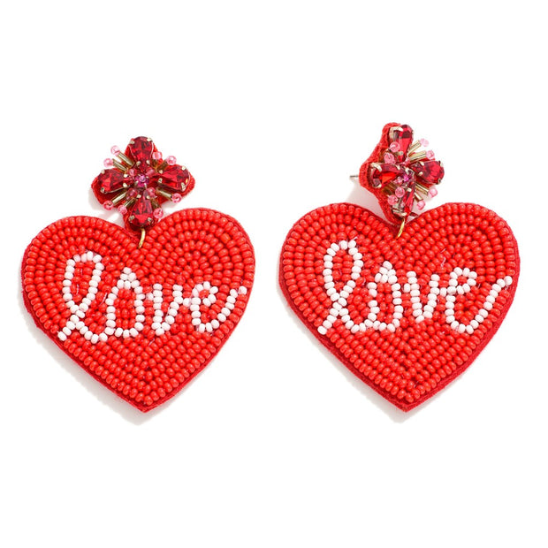 Seed Bead Love Heart Earrings