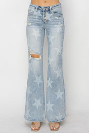 {ONLINE ONLY} RISEN Button Fly Star Flare Jeans