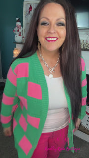 Green & Pink Checked Cardigan