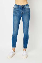 {ONLINE ONLY} Judy Blue Mid Rise Cuffed Hem Skinny Jeans