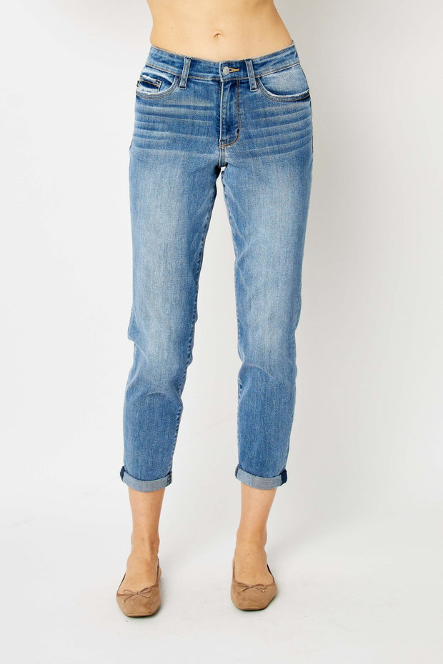 {ONLINE ONLY} Judy Blue Cuffed Hem Slim Fit Jeans