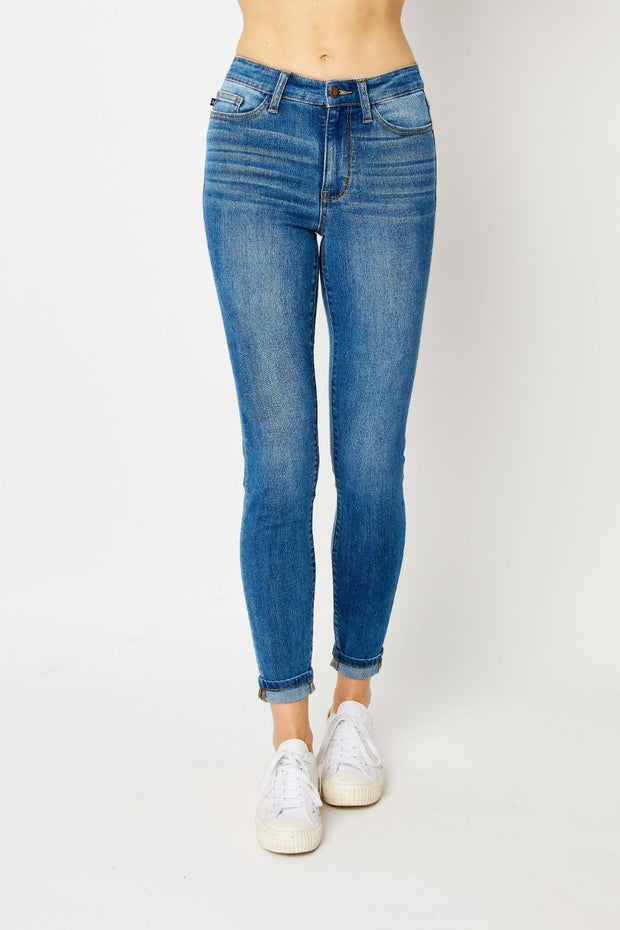 {ONLINE ONLY} Judy Blue Mid Rise Cuffed Hem Skinny Jeans