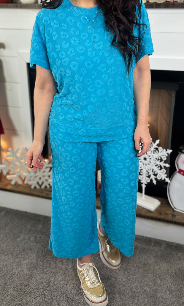 Turquoise Leopard Jacquard Pants Set