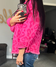 {PREORDER} Pink Leopard Frayed Hem Jacket