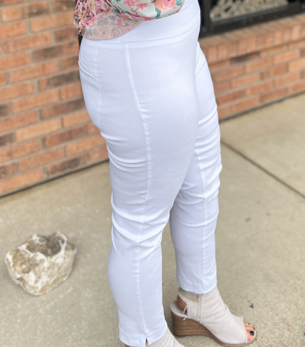 White Solid Ankle Pants