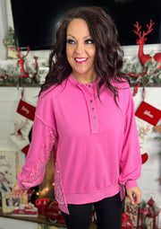 Pink Sequin Accent OVERSIZED Pullover