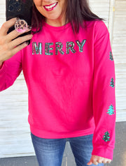 {PREORDER} Sequin Merry Christmas Tree Pink Pullover