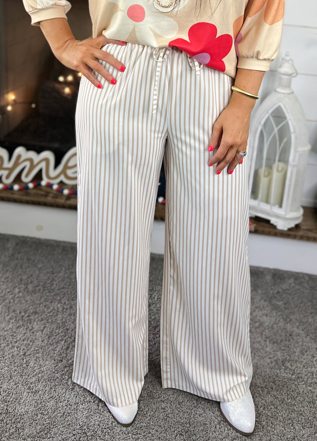 Khaki Stripe Wide Leg Pants