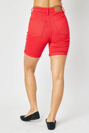 Judy Blue Red Garment Dyed Tummy Control Bermuda Shorts