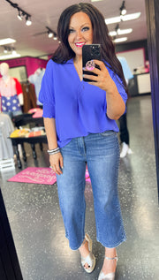 Periwinkle Collared Smock Sleeve Top