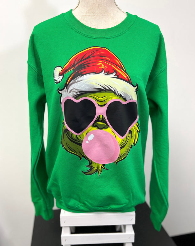 Bubble Blowing Grinch Sweatshirt (S-2X)