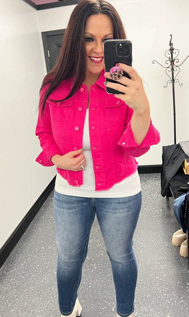 Malibu Pink Frayed Hem Jacket