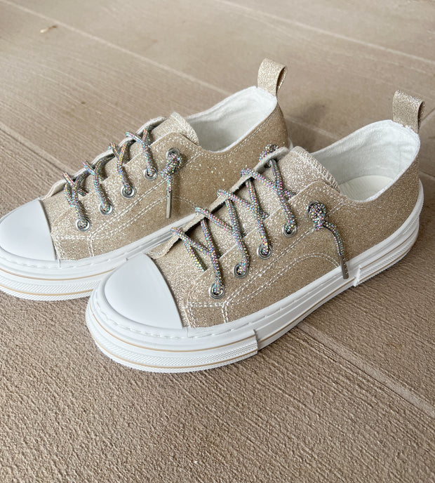 Very G Aman Gold Sparkle Sneakers w/Rhinestone Laces