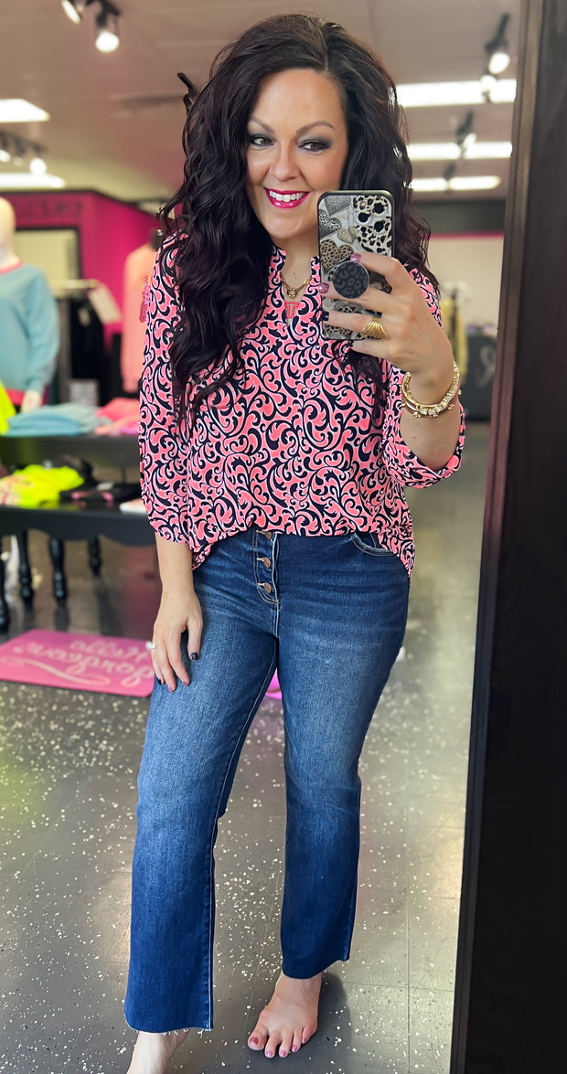 Coral/Navy Floral Paisley Lizzy Top