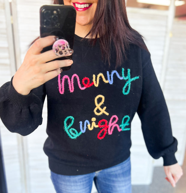 {PREORDER} Merry & Bright Tinsel Letter Sweater (S-4X)