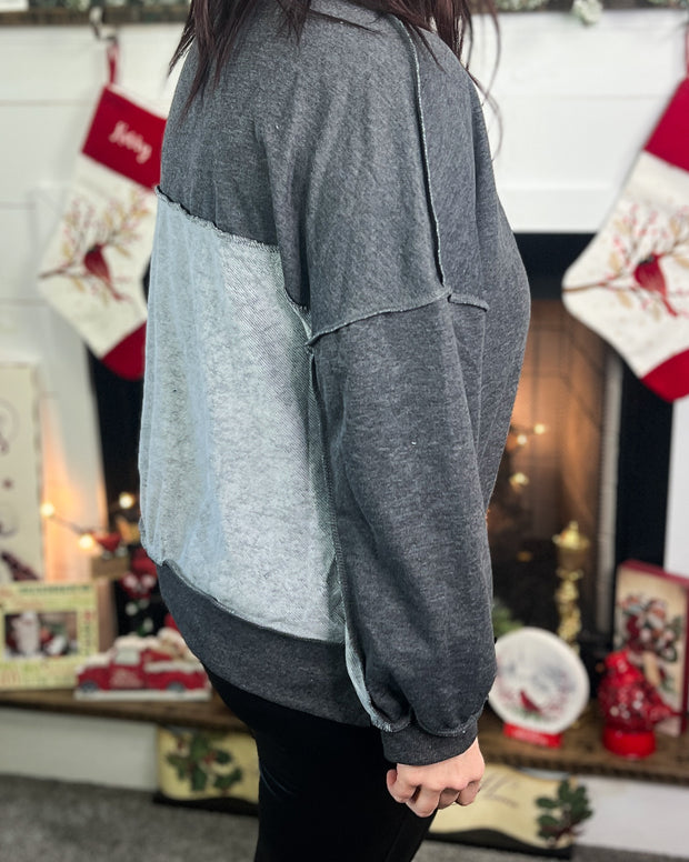 Charcoal Loose Fit Henley Pullover