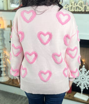 Pink Heart Bishop Sleeve Oversized Sweater