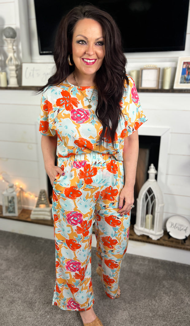 Bright Floral Two Piece Pant Set