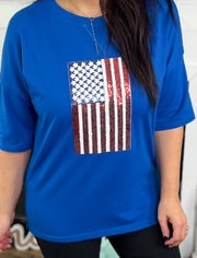 Royal Blue Sequin American Flag Top