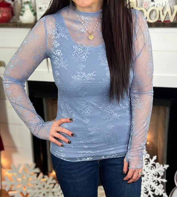 Roxy Lace Top by Blakeley~Light Blue