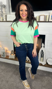 Bright Green Colorblock Sleeve Top