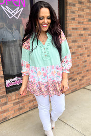 Mint Floral Tiered Top
