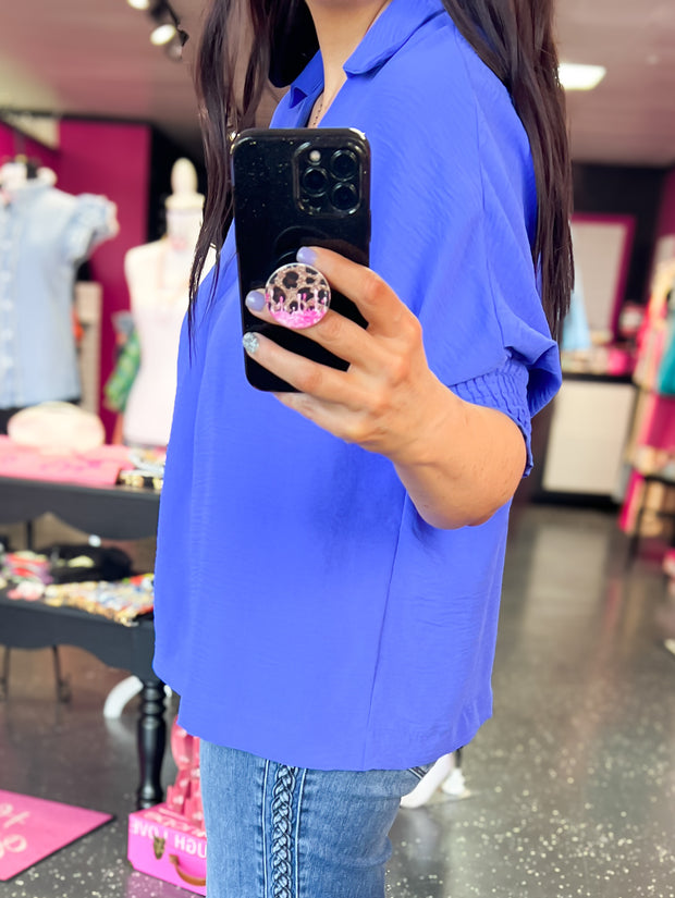 Periwinkle Collared Smock Sleeve Top