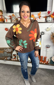 Coffee Large Floral Sweater