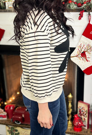 Cream/Black Stripe Top w/Flower Patch