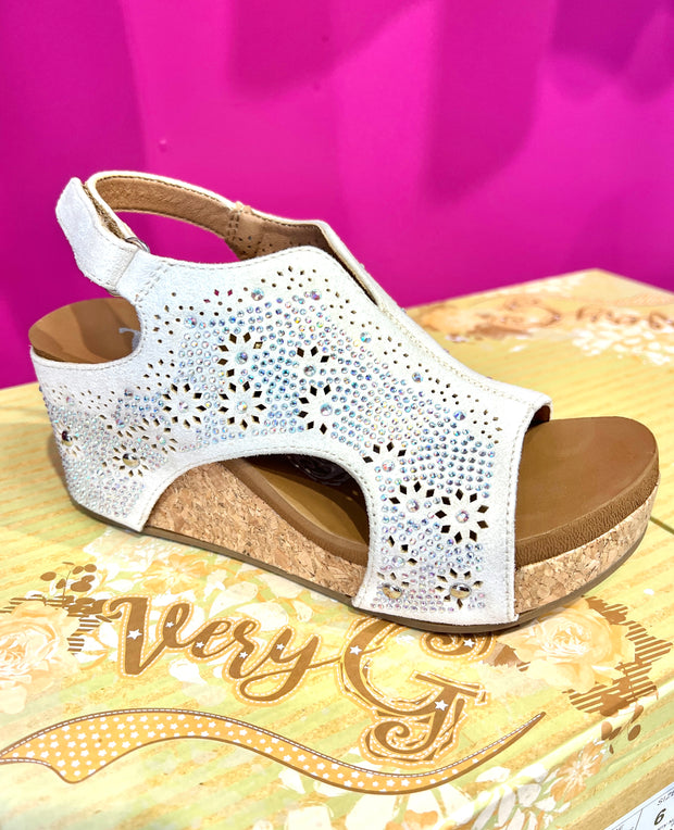 Very G Starry Nights Cork Wedges~Cream