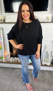 Black Smocked Sleeve Top (S-2X)