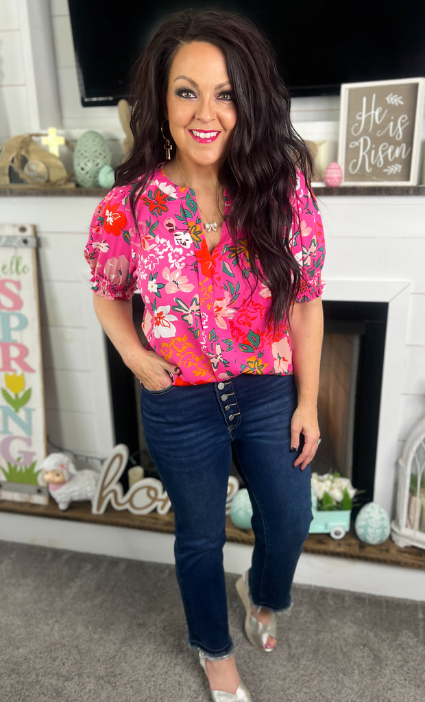Pink Multi Floral Smock Sleeve Top