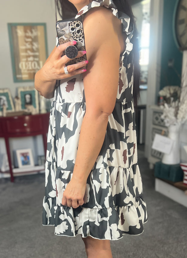 Floral Flutter Sleeve Tiered Dress