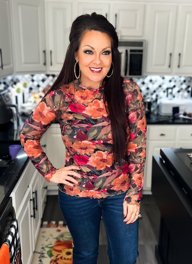 {PREORDER} Fall Floral Mesh Top