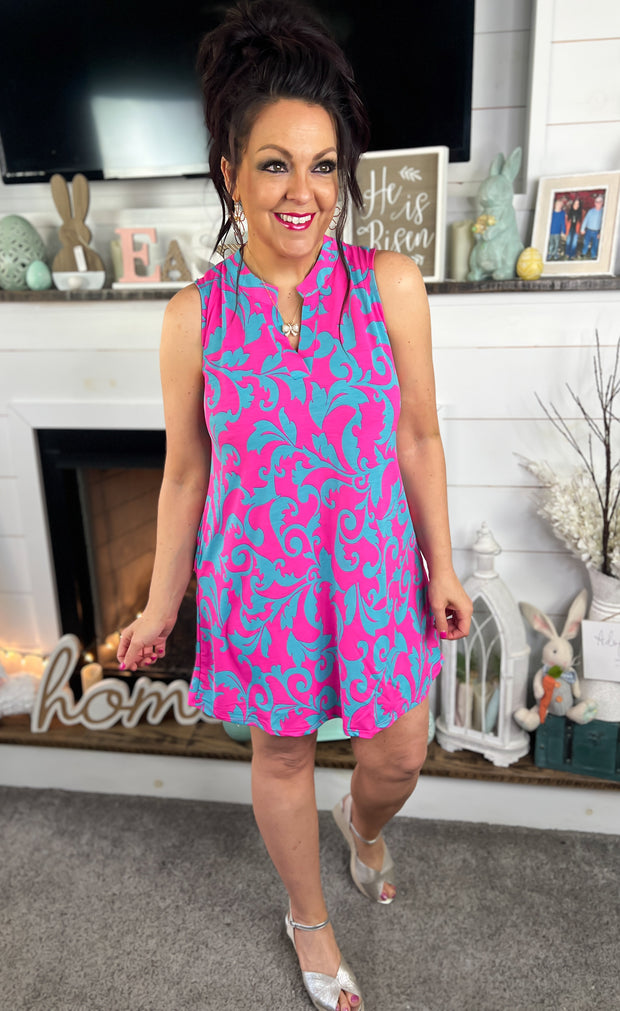 Damask Print Lizzy Dress