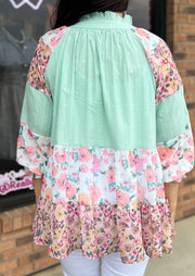 Mint Floral Tiered Top