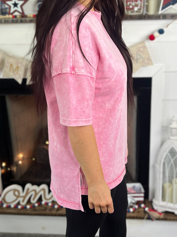 Pink Mineral Wash Oversized Top