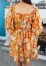 Fall Floral Puff Sleeve Dress