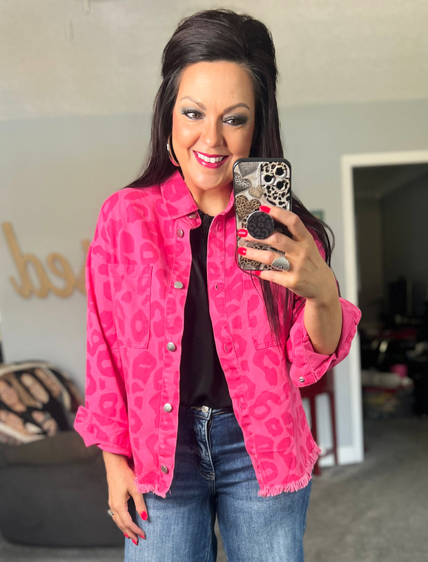 {PREORDER} Pink Leopard Frayed Hem Jacket