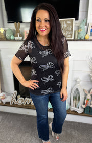 Black & White Bow Mesh Short Sleeve Top