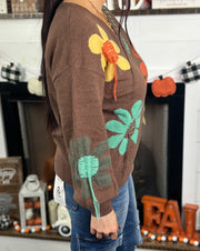 Coffee Large Floral Sweater