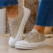 Very G Aman Gold Sparkle Sneakers w/Rhinestone Laces