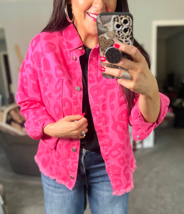 {PREORDER} Pink Leopard Frayed Hem Jacket
